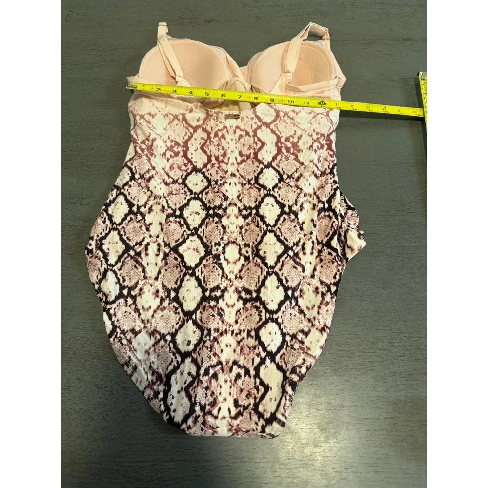 Calvin Klein Snakeskin Print One Piece Swimsuit Peach Pink Surplice Size 14